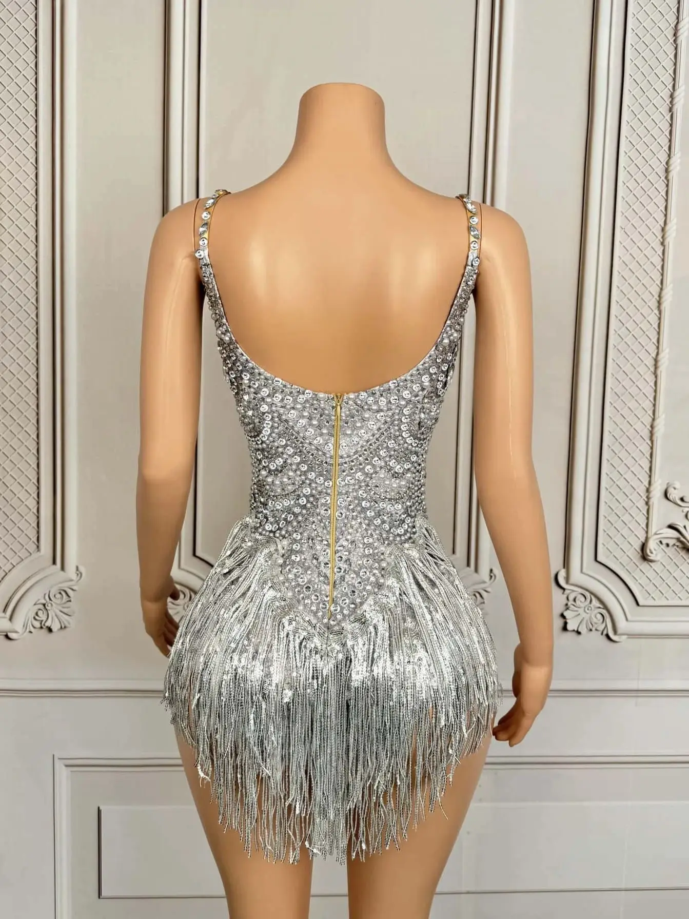 Sparkly Rhinestones Tassel Bodysuit for Sexy Women Sleeveless Fancy Costume Singer Dancer Stage Performance Bodysuit Jingling