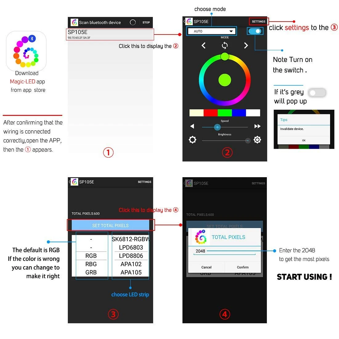 N93R 2 Pcs Bluetooth Controller: 1 Pcs SP105E Wireless Bluetooth Controller APP WS2811 WS2812B WS2801 SK6812 & 1 Pcs WS2812B SK6