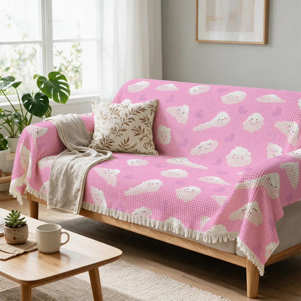 Decorative Pink Sofa Throw Blanket Couch Cover Cozy Knit Throw for Living Room Decor Spring Chunky Accent Chair Sofa Accessories