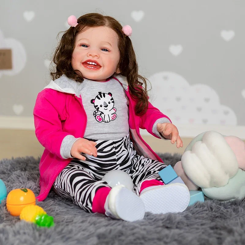 60CM Lalka Reborn Niemowlę Mila Happy Baby Realistyczna Lalka Dziecięca Malowana Skóra 3D z Widocznymi Żyłkami Bonecas Bebe