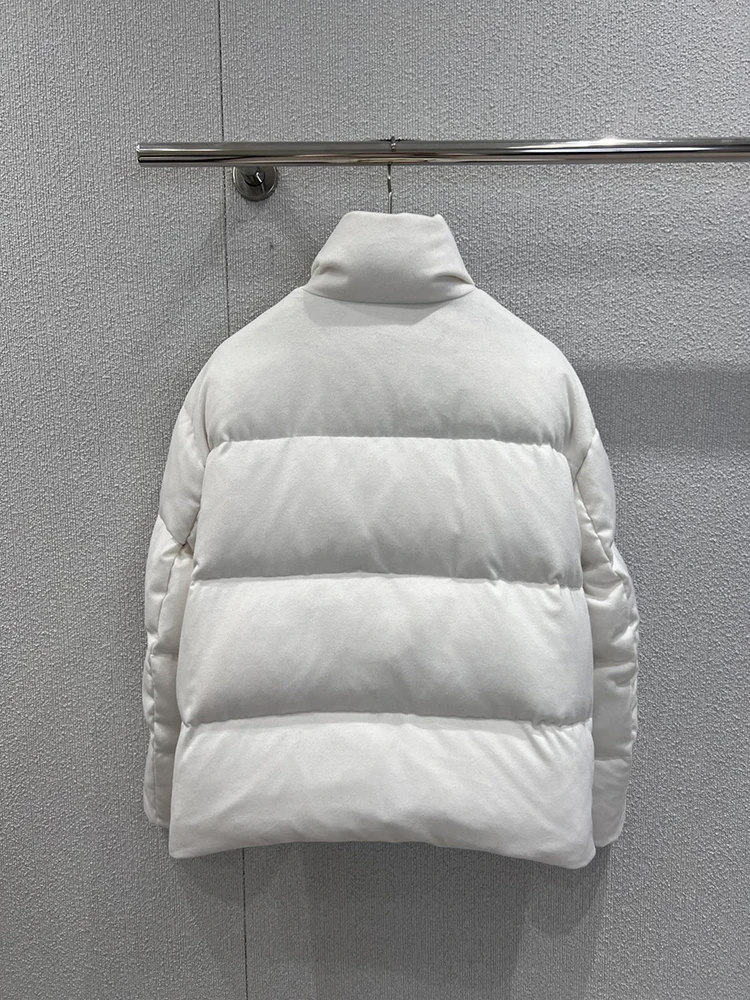 SVORYXIU 2025冬新作 カジュアルスタイル カシミヤとグースダウンのファッケッツ レディース ホワイト 厚手 ダウンジャケット