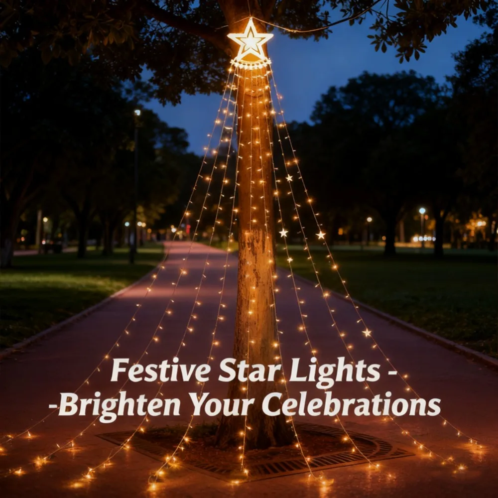 عيد الميلاد الخماسي وامض سلسلة ضوء LED معلقة السماء المرصعة بالنجوم ضوء في الهواء الطلق مقاوم للماء ديكور المنزل الطرف مصباح لتهيئة الجو