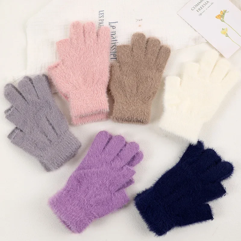 قفازات صوف تعمل باللمس للنساء شتاء دافئ طالب قفازات تعريض الأصابع في الهواء الطلق قفازات كتابة سميكة بنصف إصبع #1