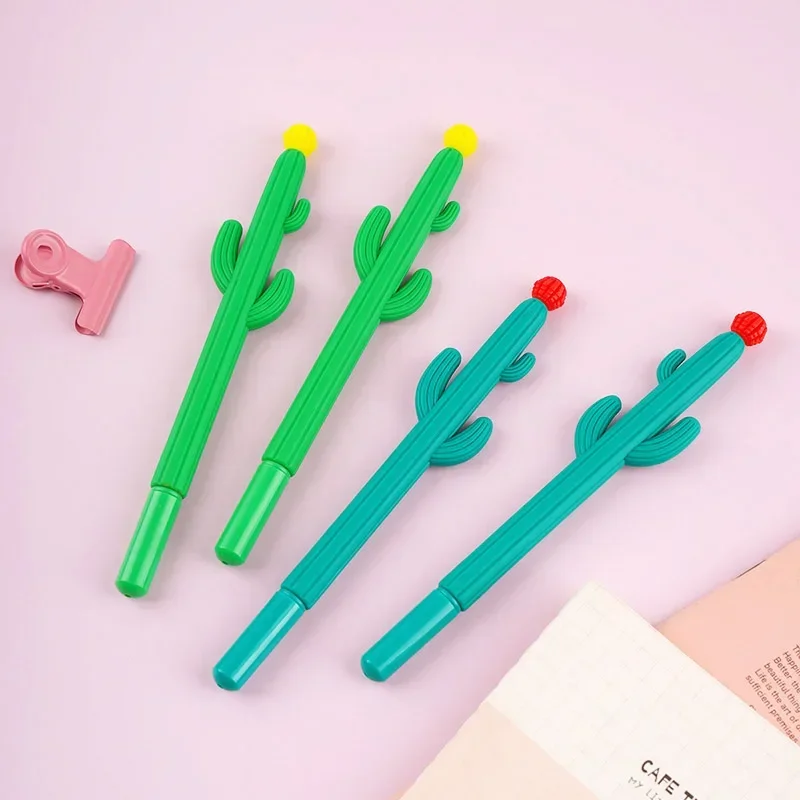 10pcs/set Cute Cartoon Soft Rubber Pens Three Arm Cactus Neutral Creative Stationery Cactus Shaped Signature Soft Rubber Feel