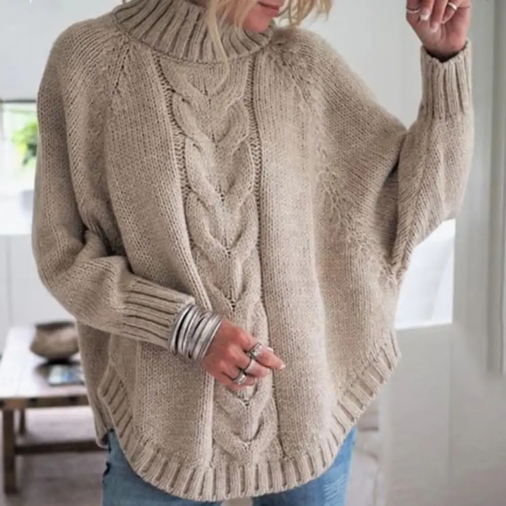 

Women Sweater Knitted Half-turtle Neck Sweater Women’s Knitted Sweater Tops Half High Collar Batwing Sleeve Pullover for Fall
