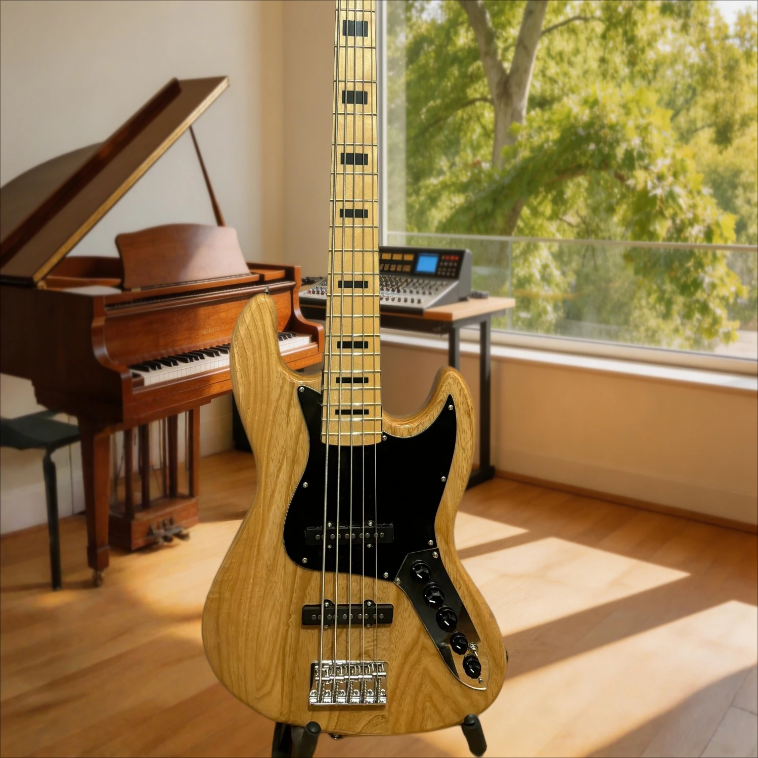 Free Shipping Electric Bass Guitar Natural Finish 5 Strings Starter Use Perfect Gift Stage Performance Smooth Comfort Play