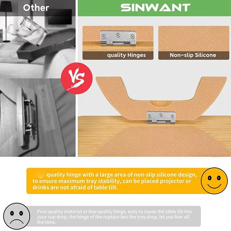 Clip de Sofá en la mesa lateral para sofás anchos, brazo, bandeja de sofá plegable con soporte de teléfono giratorio de 360 ° para comer/bebidas