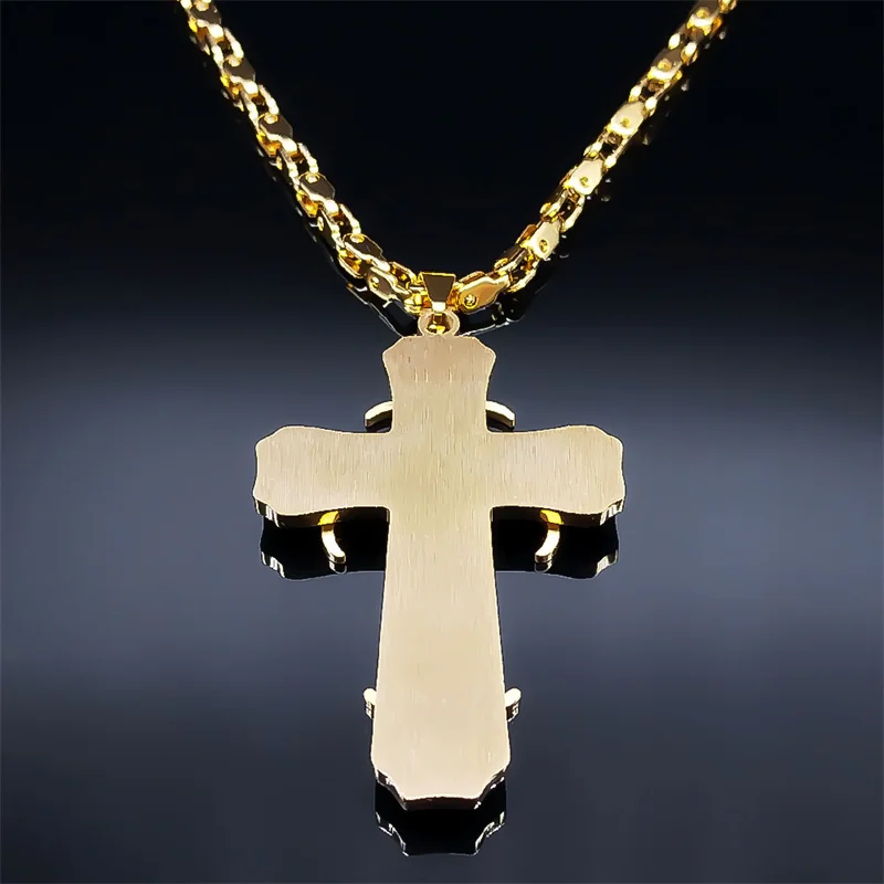 Big Cross Jesus Necklace for Man Stainless Steel Gold Color Christ God Chain Necklaces Christmas Gift Jewelry collar hombre