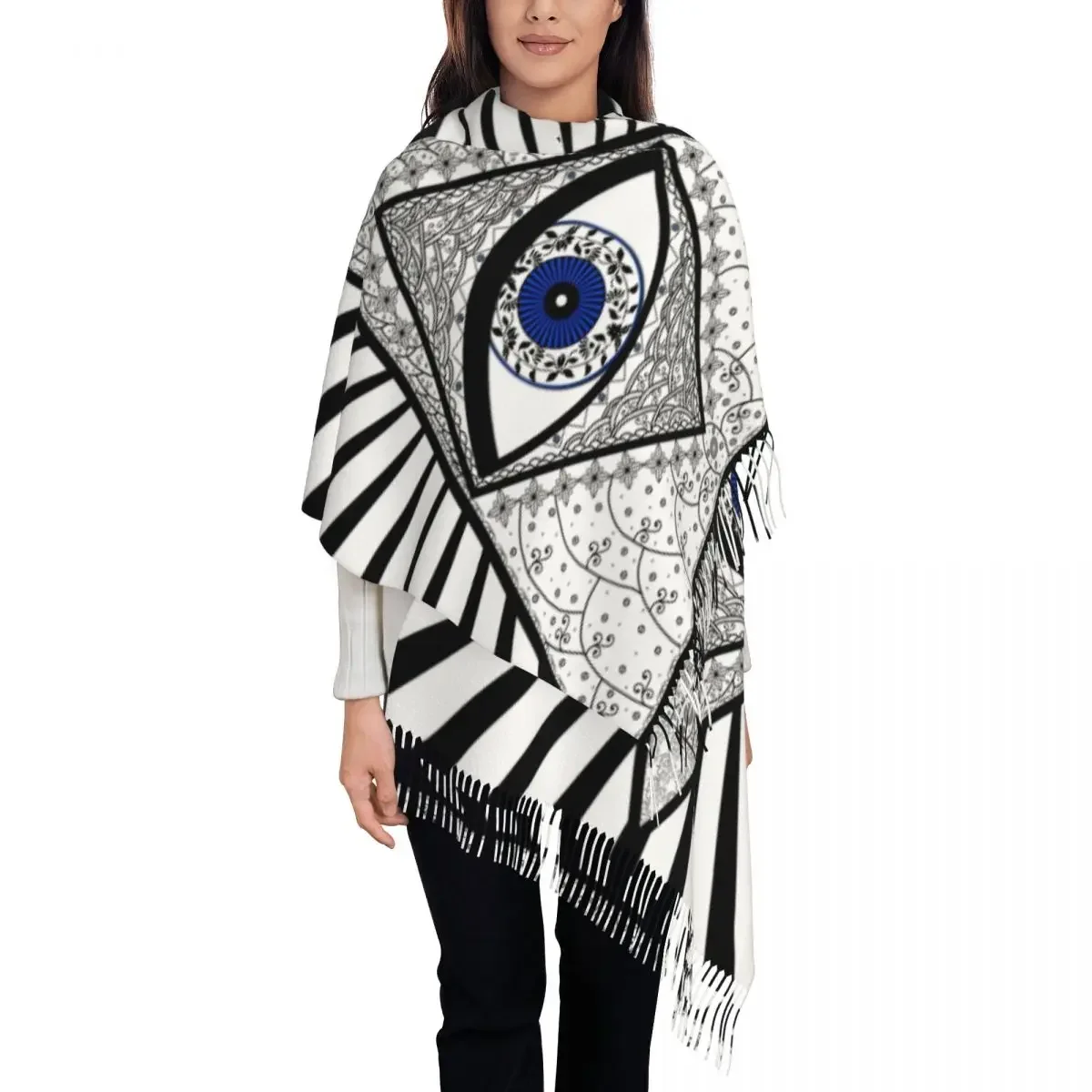 Custom Printed Evil Eye Good Luck Charm Energy Triangle Scarf Men Women Winter Warm Scarves Geometric Amulet Nazar Shawl Wrap