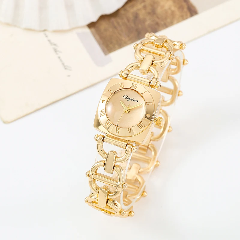 ساعة نسائية ذهبية بحزام من الفولاذ المقاوم للصدأ، خفيفة فاخرة، كاجوال، سوار نسائي، ساعة كوارتز رائعة #2