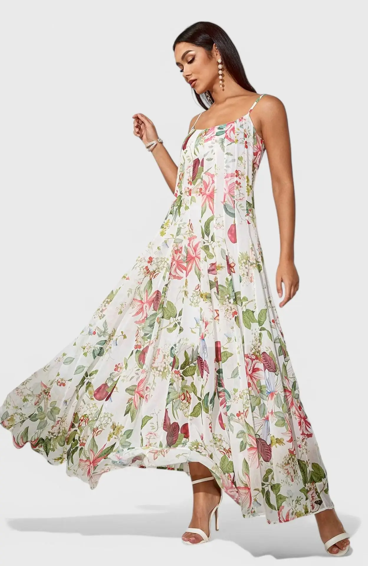 

BKLD 2025 Spring Summer New Arrival: Delicate Printed Maxi Dress Women Clothing Sleeveless Spaghetti Strap Big Swing Party Dress