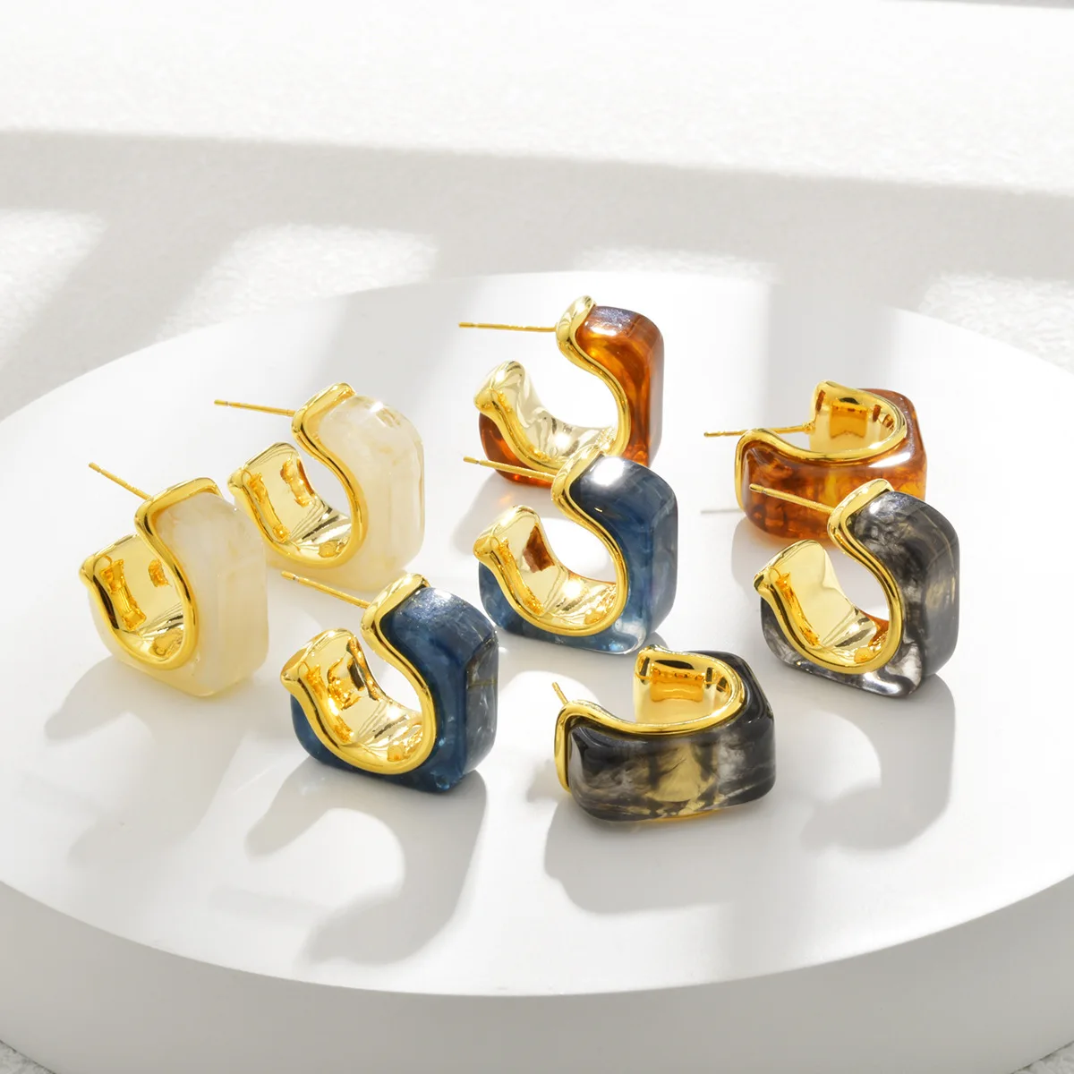 

Resin Earrings Plated Colorful Resin Hoop Earrings C Shape Design Geometric Earrings Daily Wear