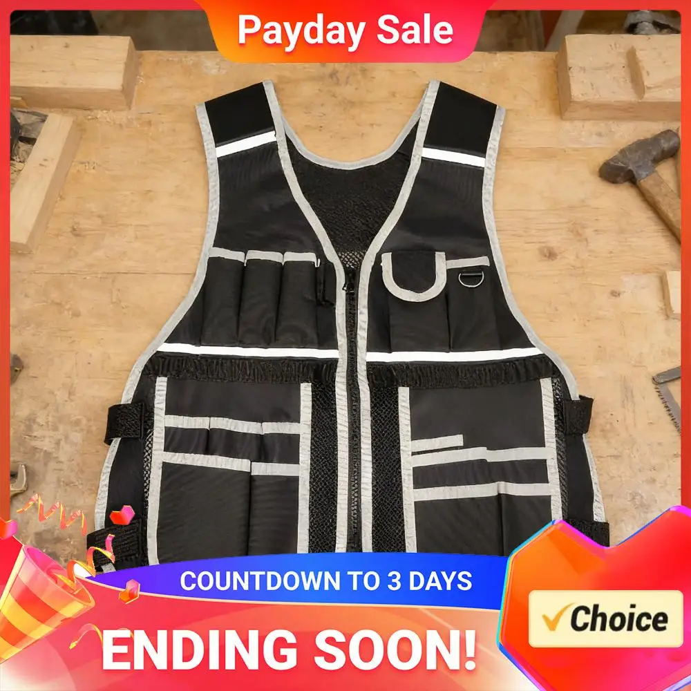 

Adjustable Tool Vest Multi-Pockets Reflective Work Vest Adjustable Strap Multi-Purpose Tool Vests for Electricians Gardeners