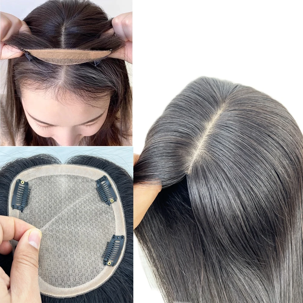 

15X17cm Silk Base Women Topper With 4 Clips In Hairpiece Malaysia Virgin Human Hair Toupee Breathable Silk Top Natural Baby Hair