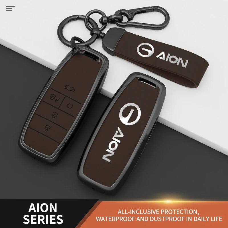 

Zinc Alloy Leather Car Smart Key Case Cover Full For Trumpchi GAC AION Y S V Plus Protection Shell Holder Keychain Accessories