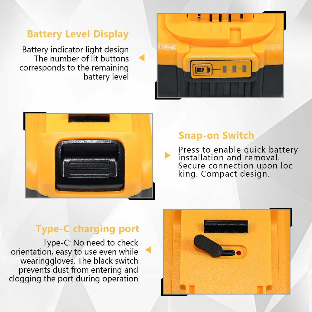 Lithiová baterie do elektrického nářadí pro DEWALT 20V 3,0Ah 4,0Ah 5,0Ah 6000mAh Typ-C Pro DEWALT DCB200 DCB202 DCB203 DCB204 DCB205 DCB206 - náhled 2