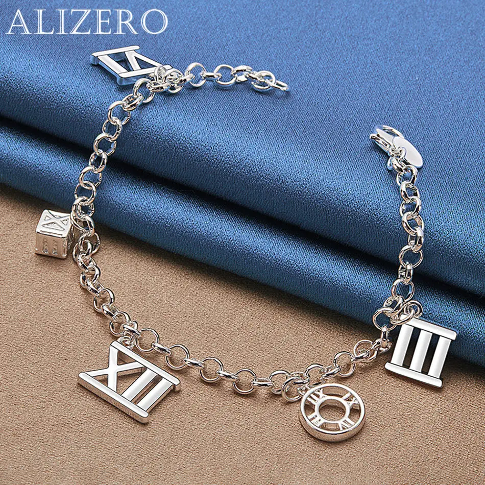 

ALIZERO 925 Sterling Silver Bracelets Roman Numerals Charms Bracelet For Women Wedding Party Gifts Jewelry Wholesale