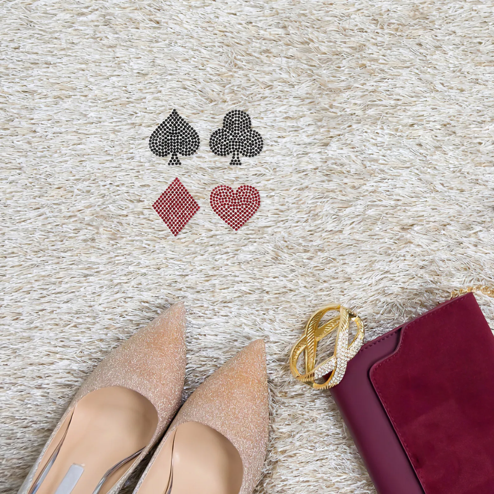 

12Pcs Rhinestone Poker Square Patches Iron on Heat Adhesive Applique for DIY Clothes Jackets Bags Skirts