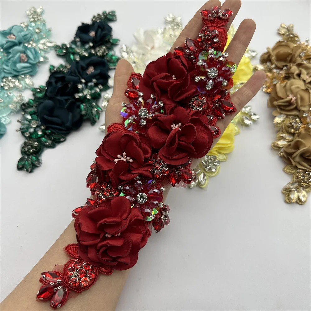 5 sztuk nowy projekt handmade 3d kwiat szyć na aplikacja haft rhinestone kwiatowa łatka do sukni ślubnej