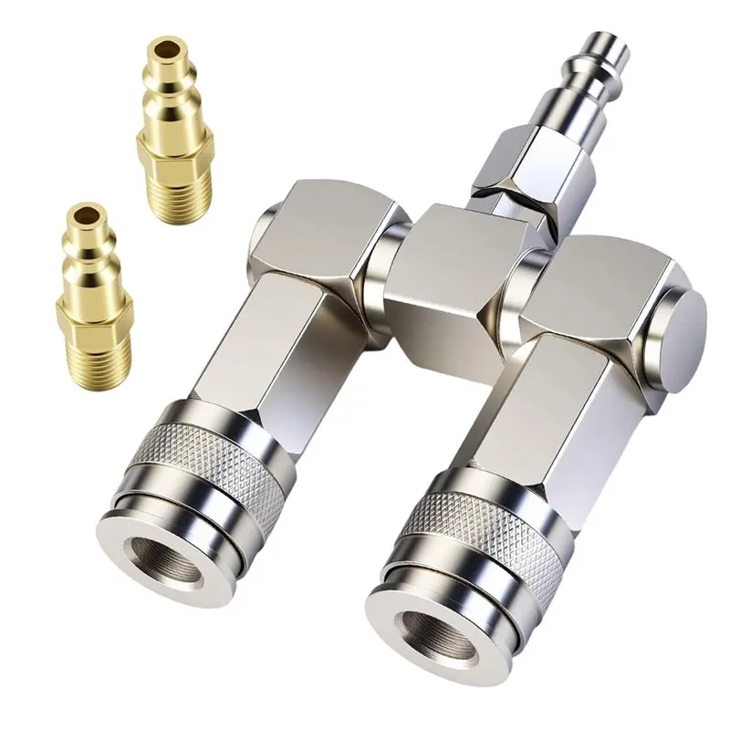 

【Festival】Двухходовой разветвитель воздушного шланга с 2 быстросъемными адаптерами, поворотный коллектор для воздушного компрессора, комплект фитингов из никелированной стали