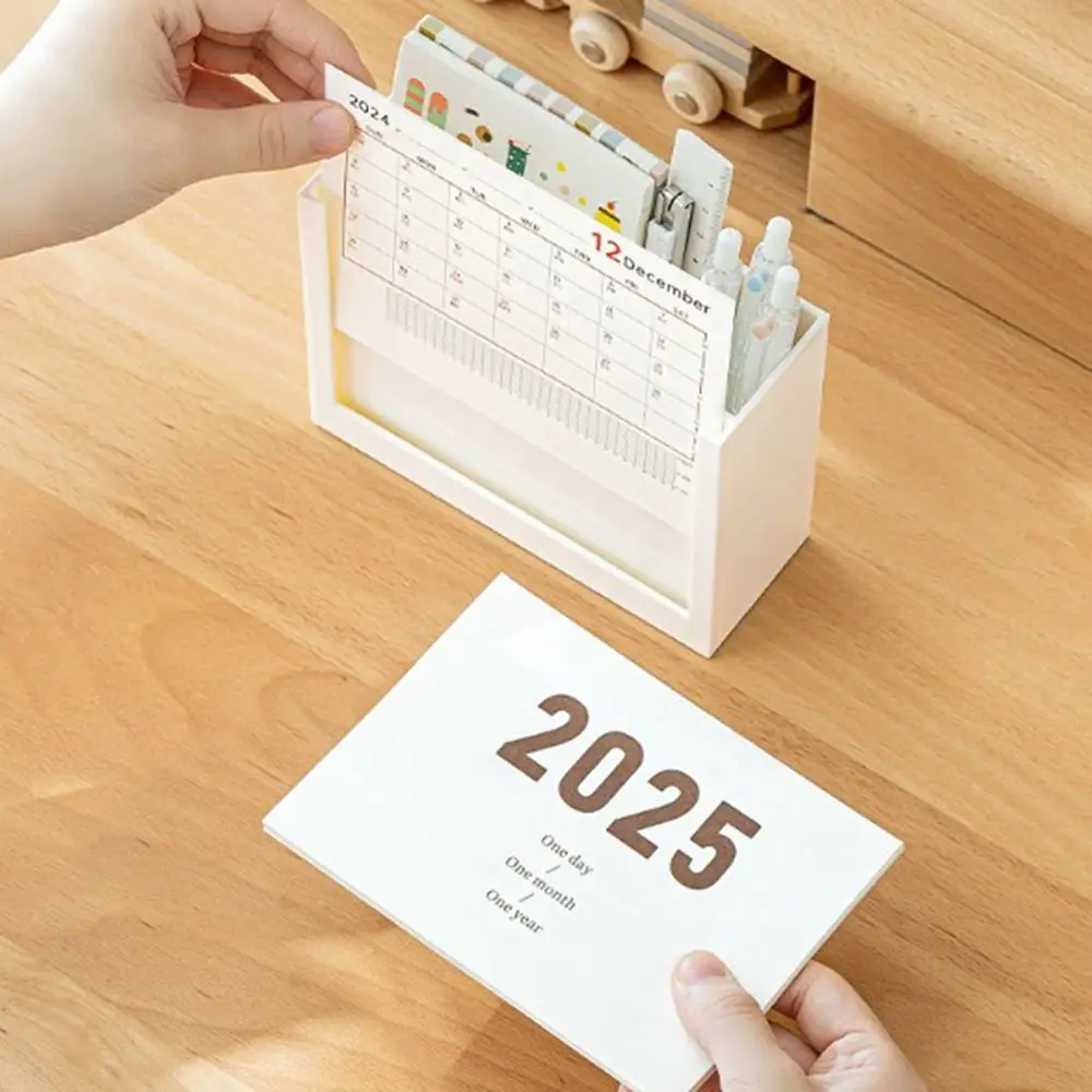 2025 Desk Calendar Organizers Desk Calendar Multi-Function Makeup Brush Holder Minimalist Reusable Desk Finishing Container