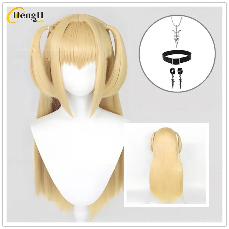 In Stock MisaMisa Synthetic Wig Anime Long 70cm Golden Double Ponytail Cosplay Wig Misa Amane And Necklace Heat Resistant Wigs