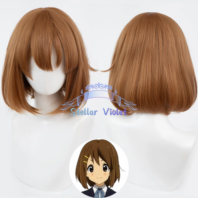 

Anime K-ON！Hirasawa Yui Cosplay Wig Brown 35cm Short Heat Resistant Synthetic Hair Halloween Anime Party Wigs + Wig Cap
