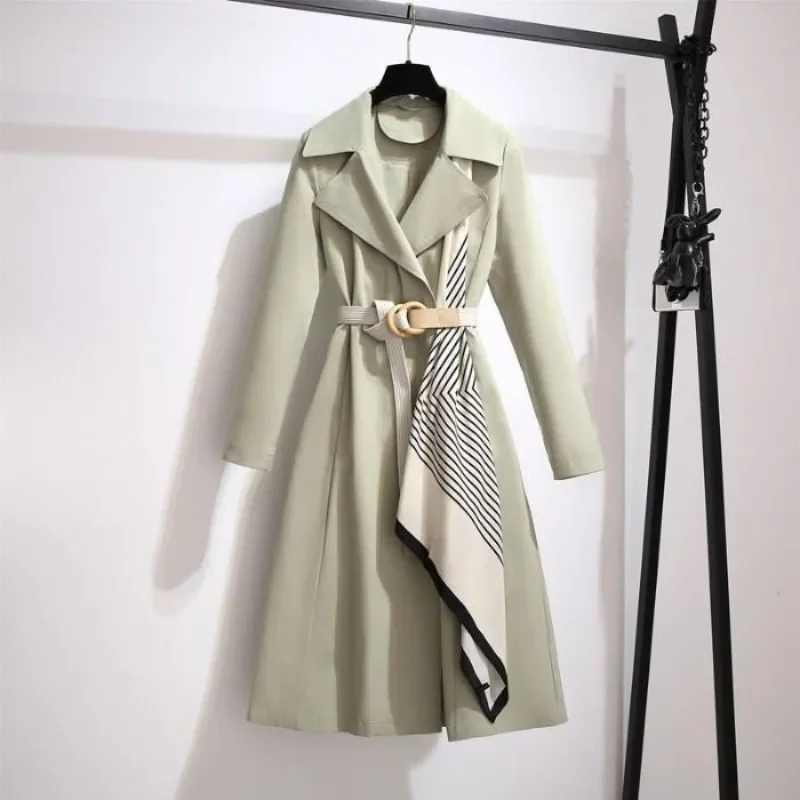 Autumn Women's New Korean Double breasted Windbreaker Casual Jacket Coat Long Sleeve Belt Windproof Casual Mid length Coat