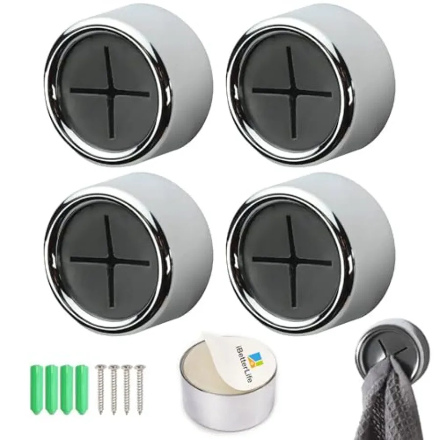 

iBetterLife Holder for - 4 Pack Dish Hooks for Cabinet, Push Hand Towel Hanger, Dish Cloth Rag Holder for Home Bathrooms, Kitch