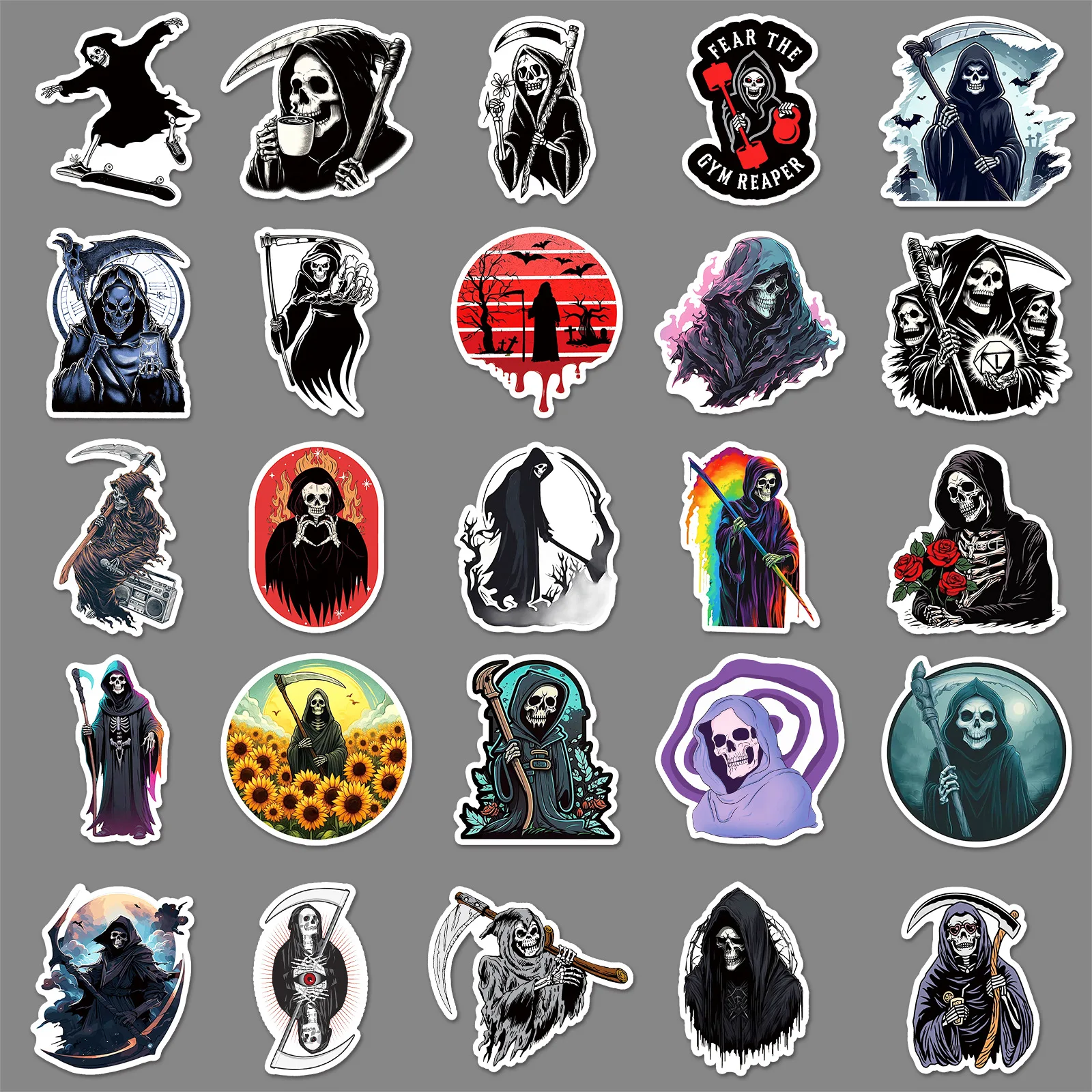 

50PCS Ghastly Death Sticekrs Terrible Sickle Waterproof Sticker Toy Luggage Laptop Guitar Bike Decals Halloween Decoration
