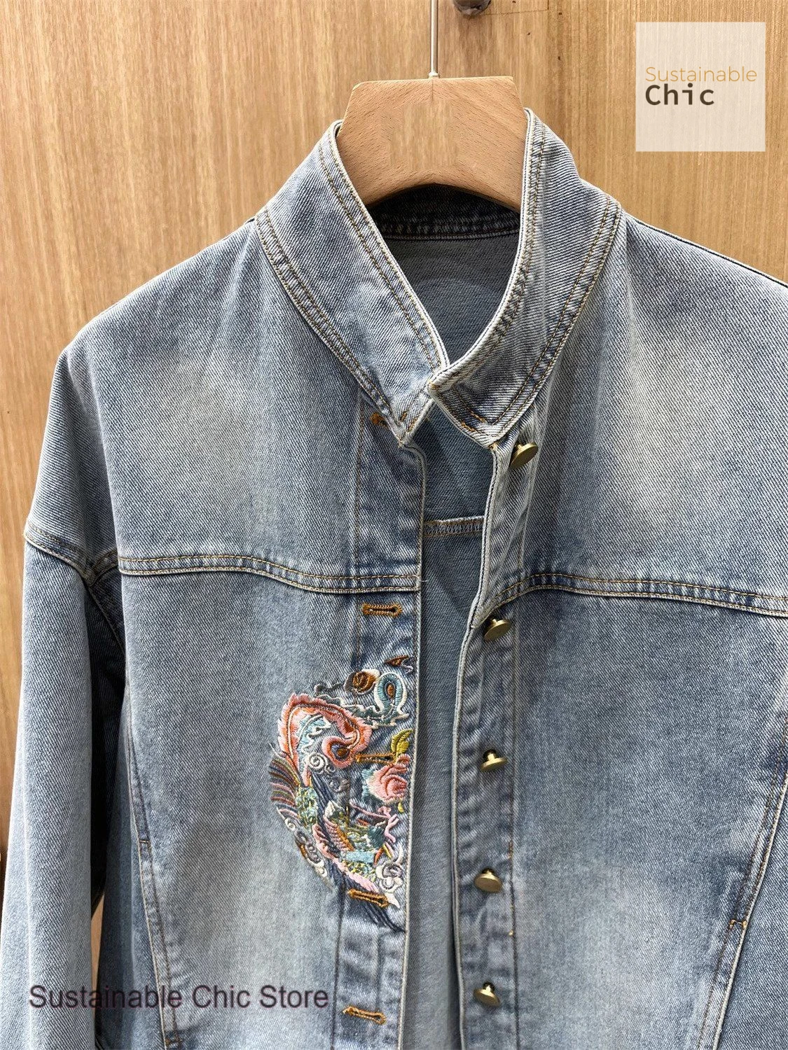 Chinese folk style embroidery buckle design short denim jacket women's spring and autumn new single-breasted retro casual jacket