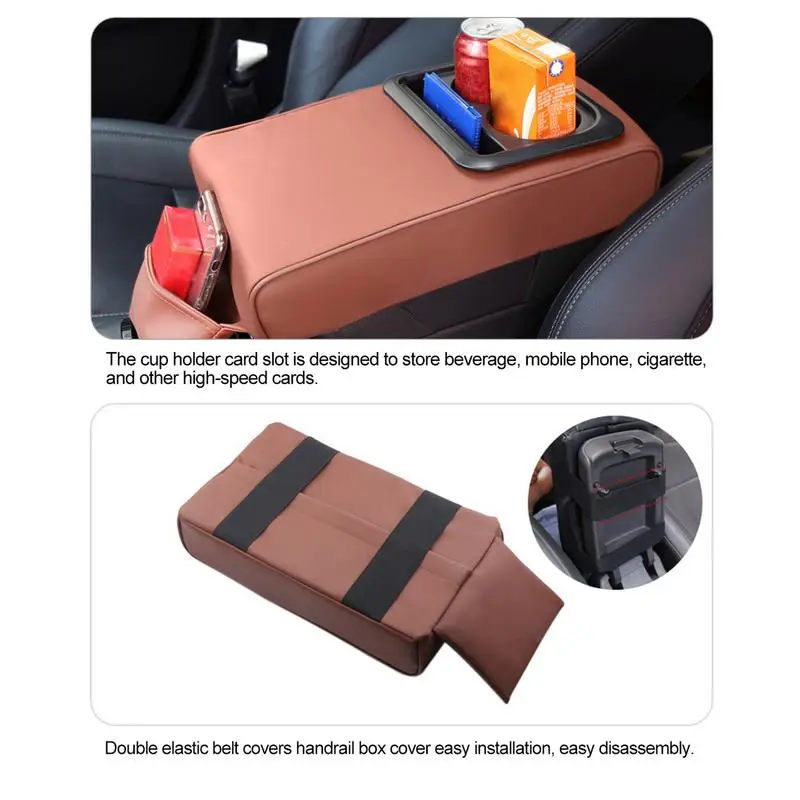 Car Armrest Box Waterproof Universaal PU Leather Center Console Cover With 2 Strap Memory Foam Arm Seat Container Cushion Pad