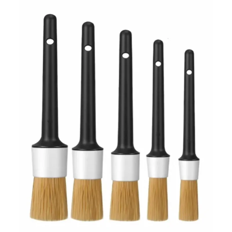 5-pack white mixed bristle car detail brushes suitable for cleaning the details of car interior and exterior trim seams