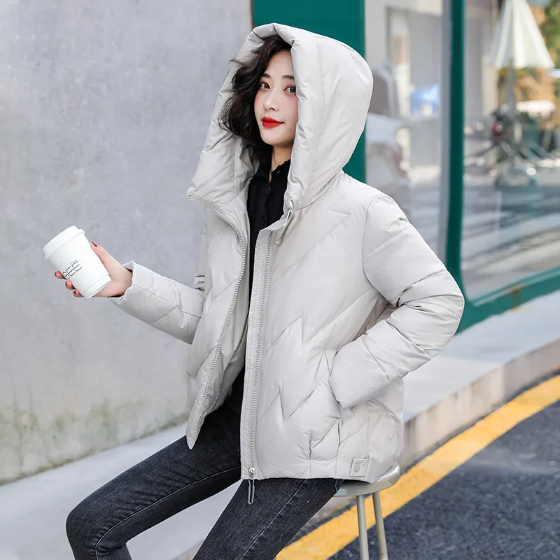 Women's Short Winter Cotton Jacket Warm New Loose Hooded Thick Cotton Coat Trendy Quilted Cotton Padded Jacket Parkas Clothing