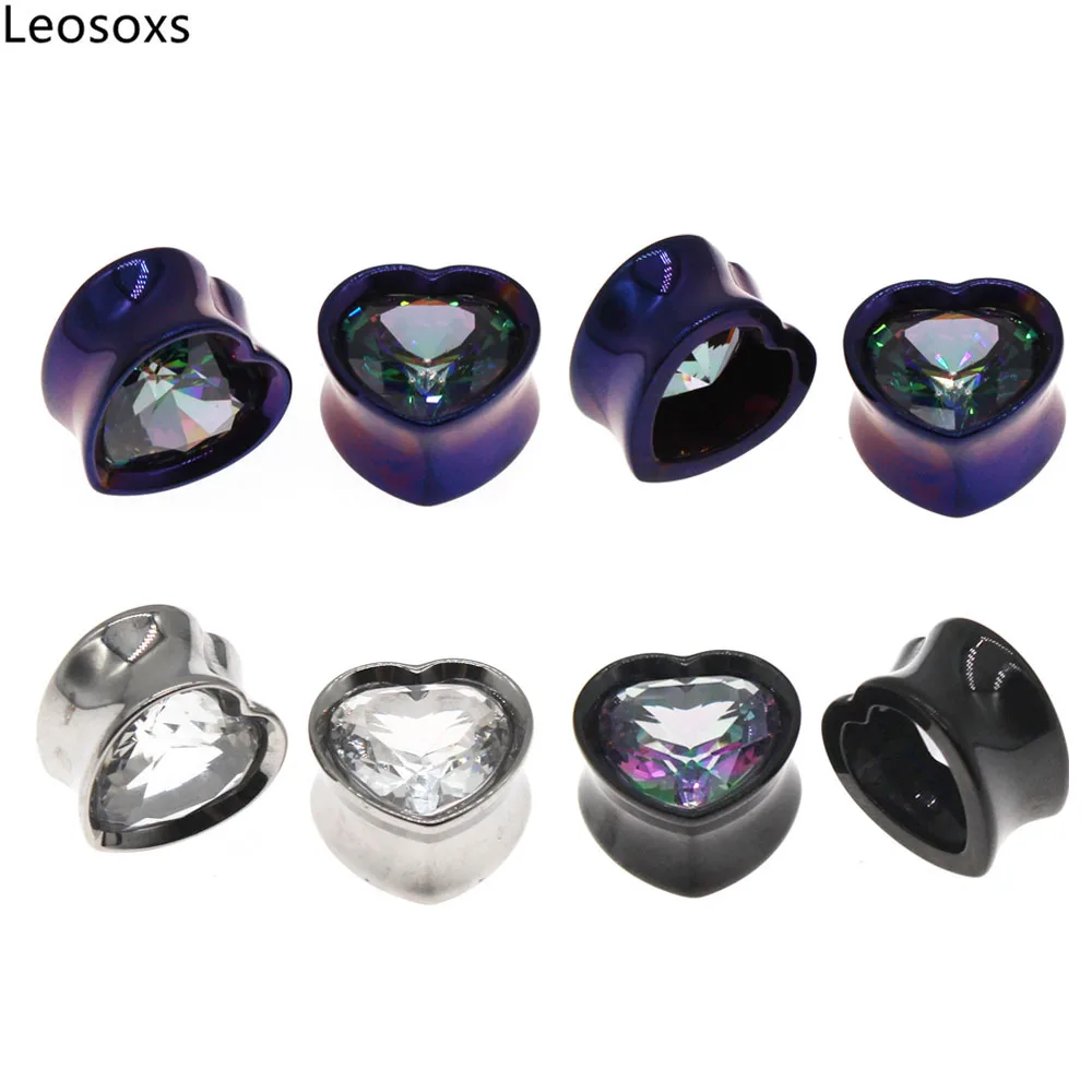 Leosoxs 1 Pair Stainless Steel Ear Plugs and Tunnels Heart Ear Gauges Expander 8-25mm Piercing Body Jewelry New