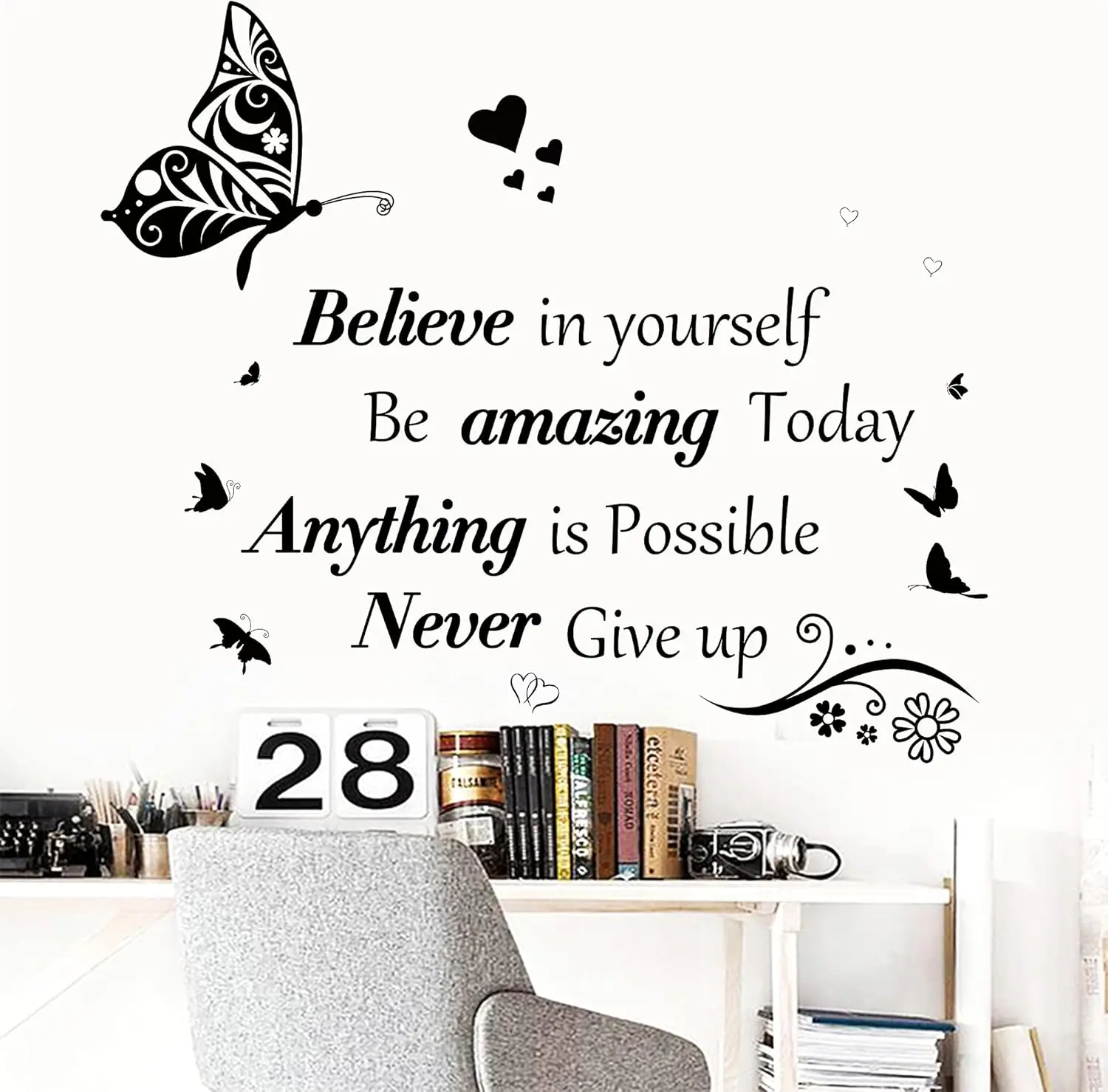 Inspirational Wall Stickers Motivational Removable Wall Decor Positive Word Butterfly Decals Peel and Stick