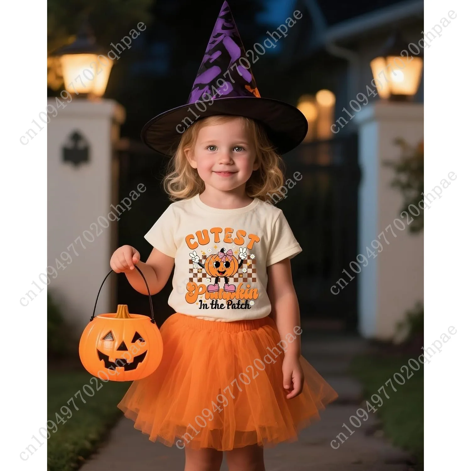 Halloween T-shirt voor meisjes Retro griezelig katoenen T-shirt met korte mouwen voor kinderen van 1-10 jaar