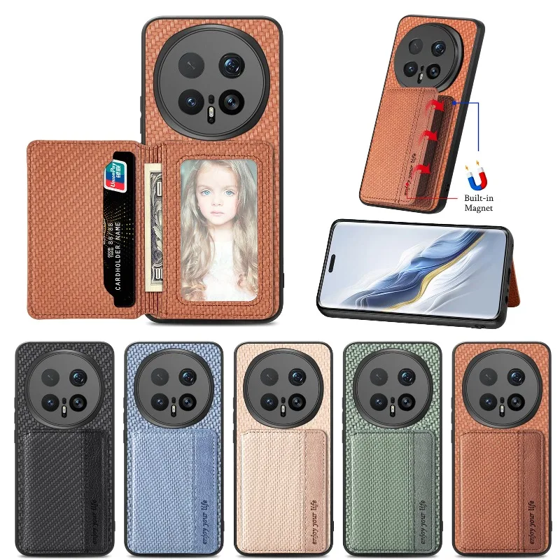For Magic 8 Pro Carbon Fiber Flip Leather Wallet Card Phone Cases For Honor Magic 8 Lite Flip Magnetic Stand Back Cover