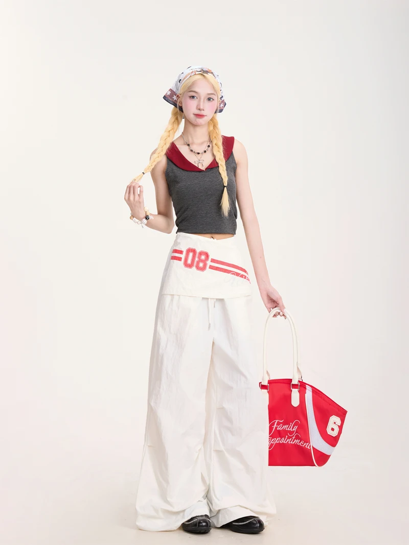 Parachutebroek Dames Baggy Lente Linnen Uitlopende pasvorm Cargostijl Buiten Minimalistisch Patchwork All-Match Trekkoorden Stedelijk Pittig