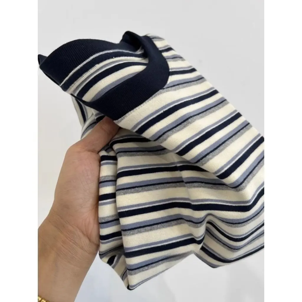

Women's Slim-fit Striped Crewneck T-shirt Short-sleeved Shoulder Design Summer Fashionable Retro Inner Base Top