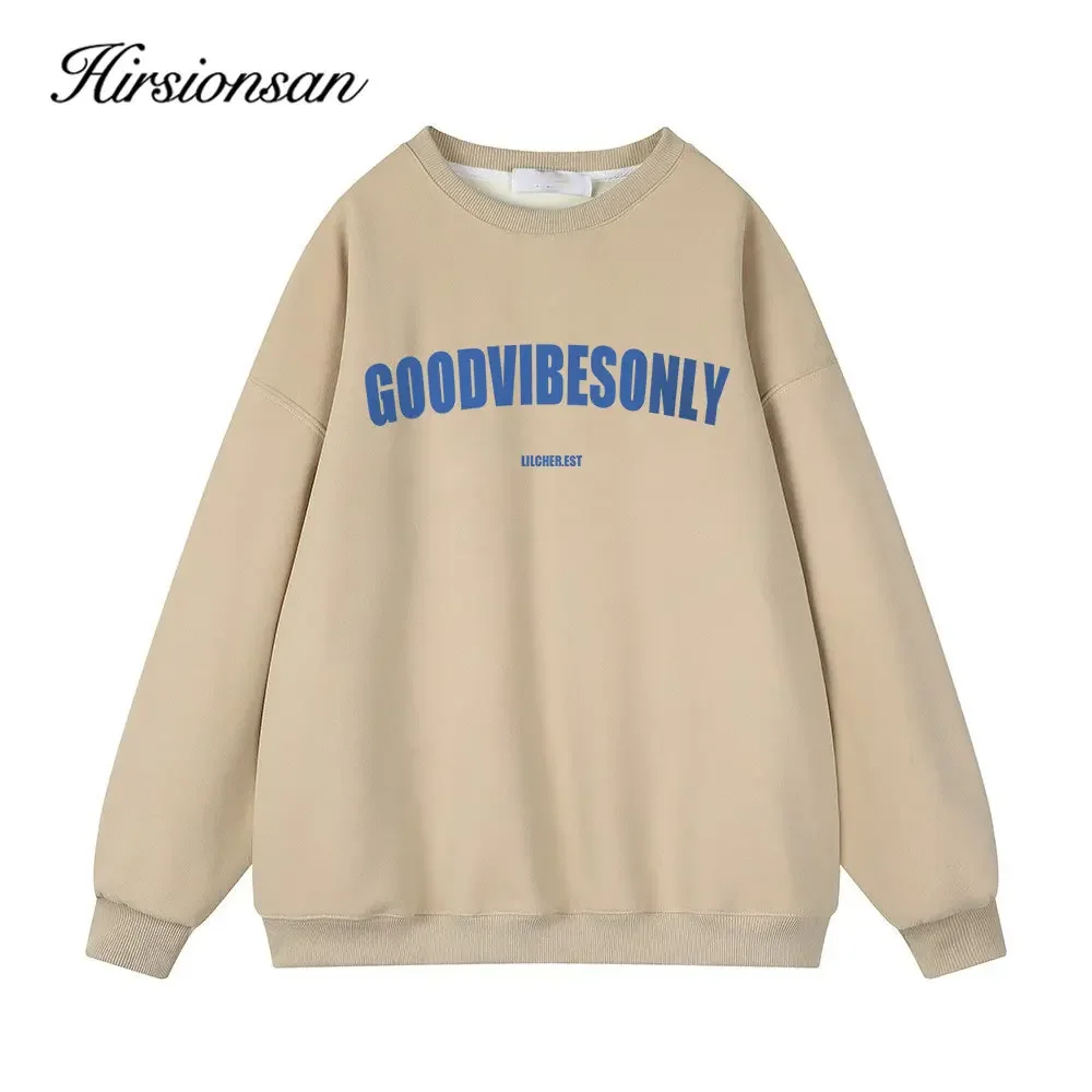 Hirsionsan Letter Print Loose O Neck Sweatshirt Women Korean Casual Pullovers Oversized Warm Loose Female Sportwear 2023 New