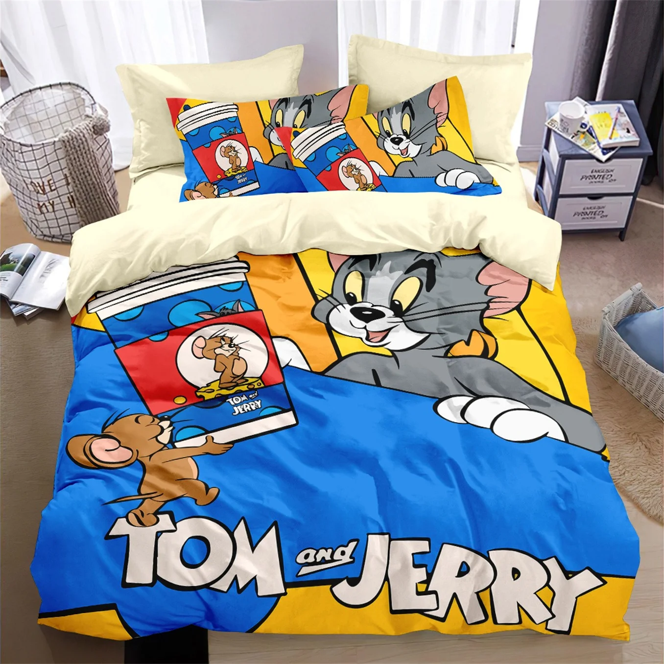 Jerry and Tom Cover Sets,Tom Jerry Bedding Sets,Cute Bed Quilt Covers Pillowcases Bedroom for Children Adolescents Holiday Gifts