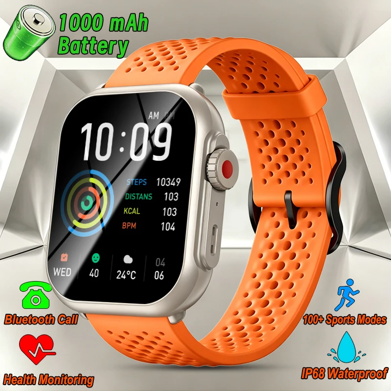 New Watch Ultra K62 1000mAh Battery Health Heart Rate Sports Run Fitness Tracker IP68 Waterproof Call Smartwatch For Android iOS