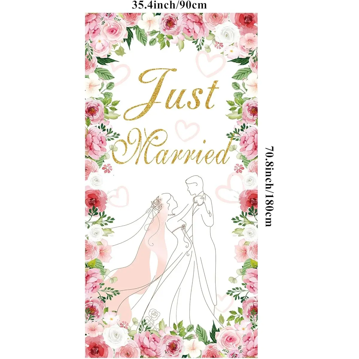 2D الباب راية Just Married غطاء باب الزفاف مع 70.8 ''X35.4'' الأزهار الزفاف دش معلقة راية حفل زفاف الديكور #2