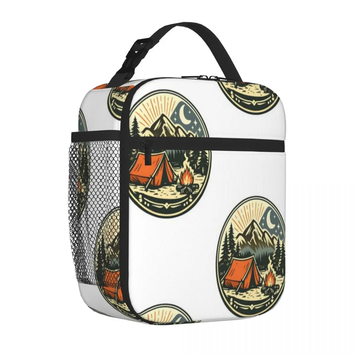 Hot Sale Vintage Camping Retro Outdoor Adventure Logo Single Layer Lunch Tote Train Ride Lunch Box Bag