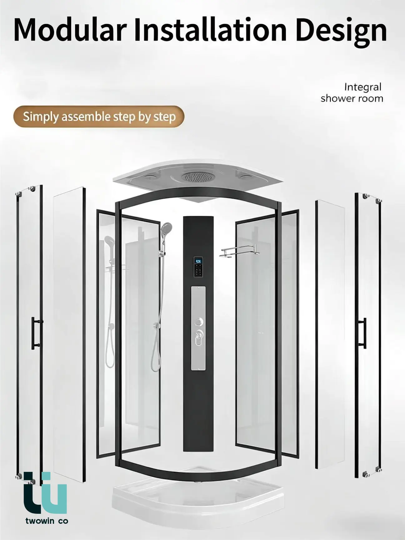 Twowinco  Factory Price OEM ODM Bulk Supply Quadrant Shower Enclosure Curved Corner Shower Room