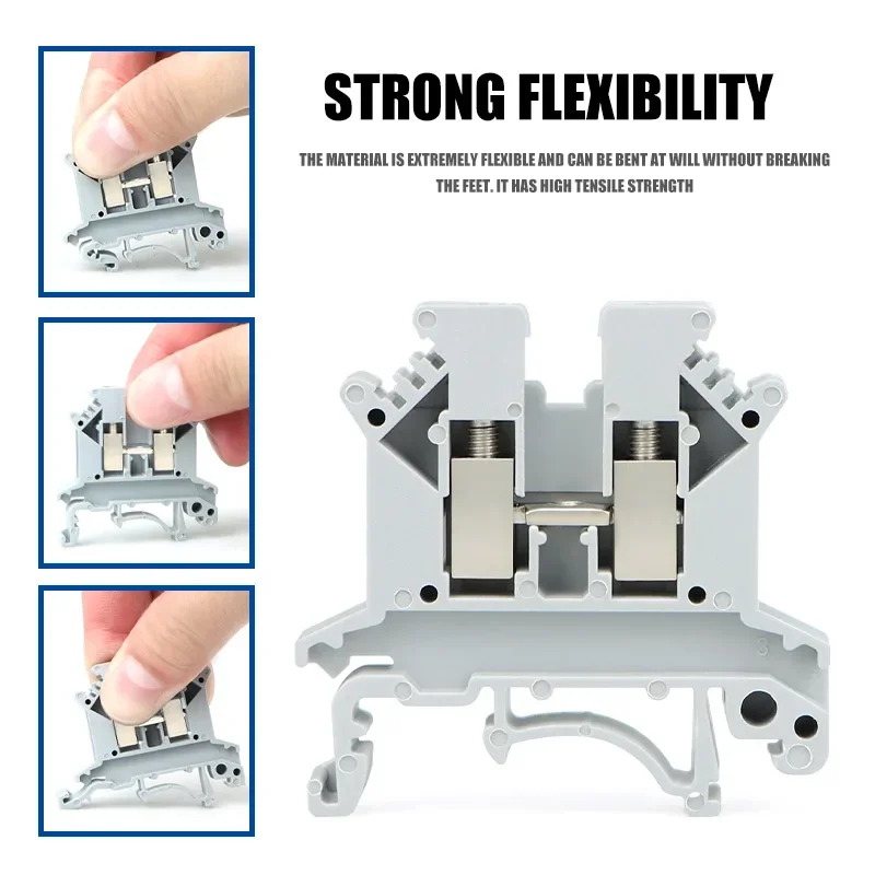 41A UK5N Copper Terminal Blocks Conductive Sheet DIN Rail 800V Double Layer Voltage/Current Insurance Ground Connector 10/100Pcs
