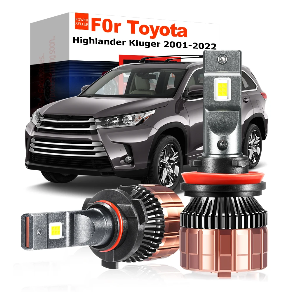 2 X Canbus LED Headlight Bulb For Toyota Highlander Kluger 2001-2022 100W High Bright Car Front Head Light High Low Beam