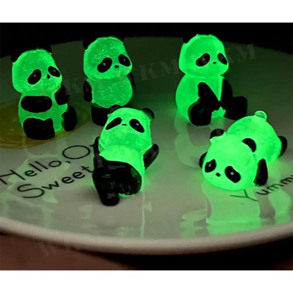 5/1Pcs Luminous Mini Panda Decoration Cartoon Resin Dragon Figurines Car Ornaments Toys Glowing Car Toys Interior Accessories