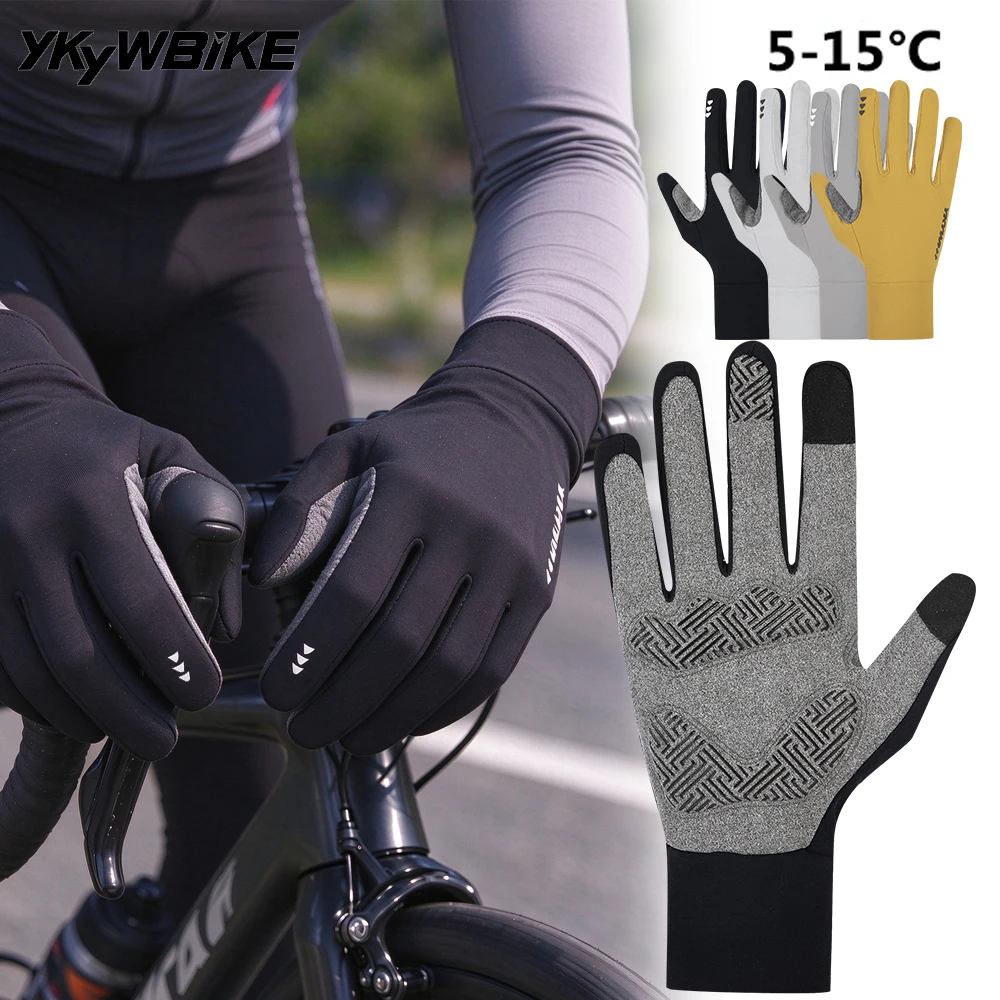 YKYWBIKE Cycling Gloves Full Finger Shock-Absorbing Touch Screen Windproof Warm Unisex 2026 Autumn Winter 5-15°C Road MTB Bike